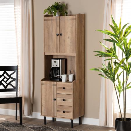 Baxton Studio Patterson Modern and Contemporary Oak Brown Finished 3-Drawer Kitchen Storage Cabinet 182-11282-Zoro